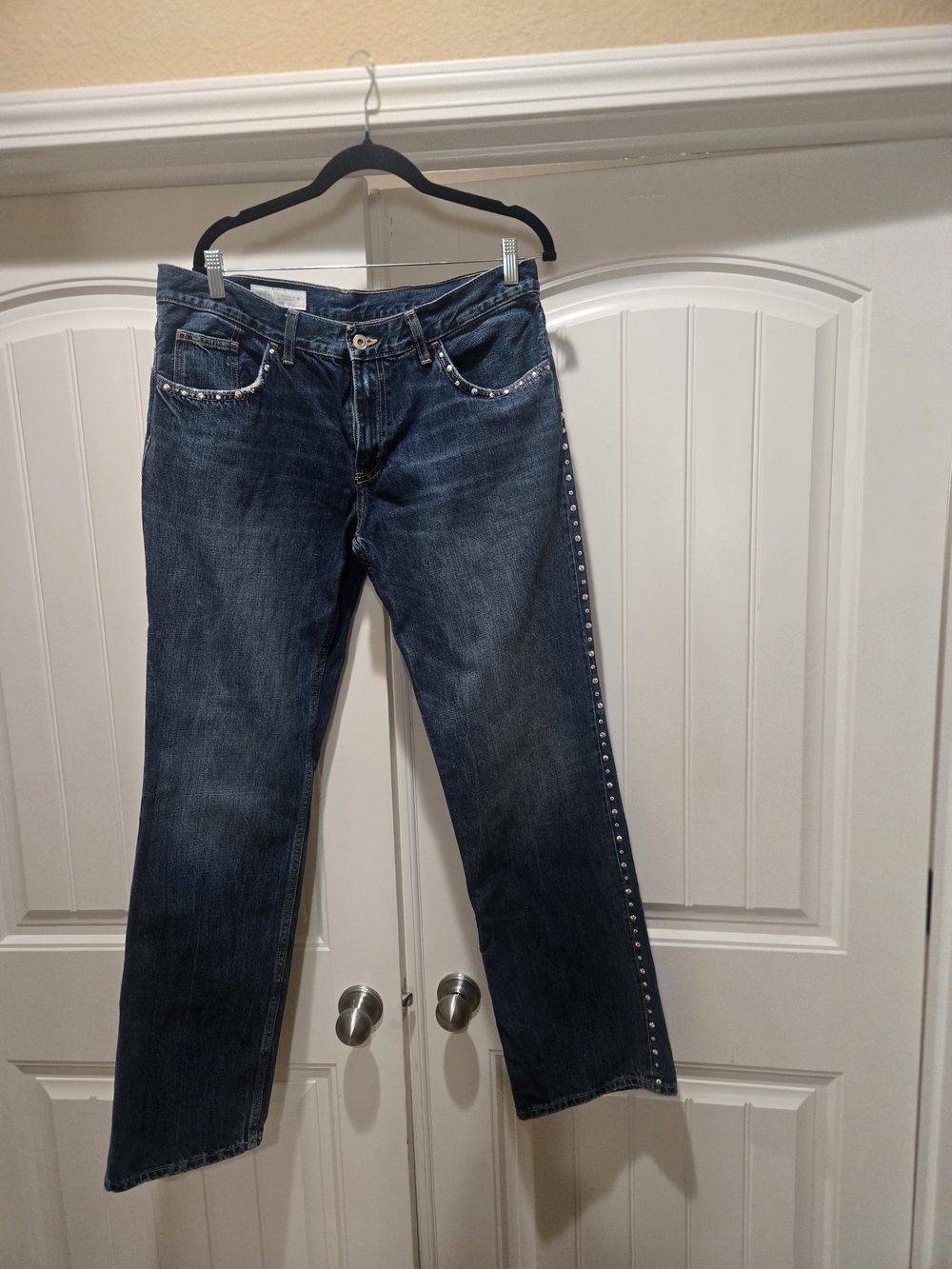 Zara Dark Blue Straight Leg Jeans with Side Studs Size 10 EUC